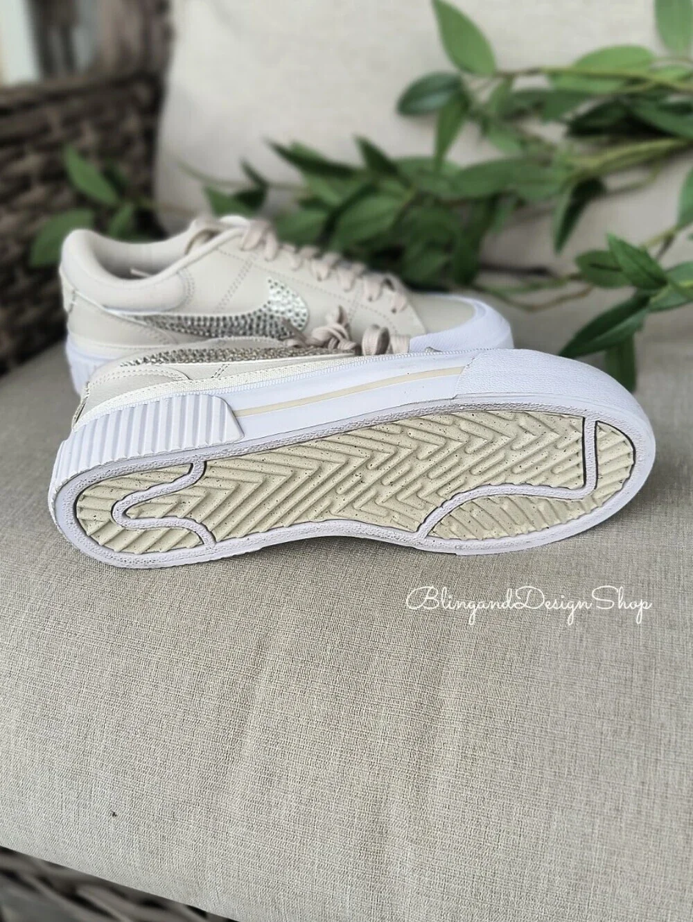Women's Bling Nike Court Legacy Lift Brown Sneakers made with Crystals Custom